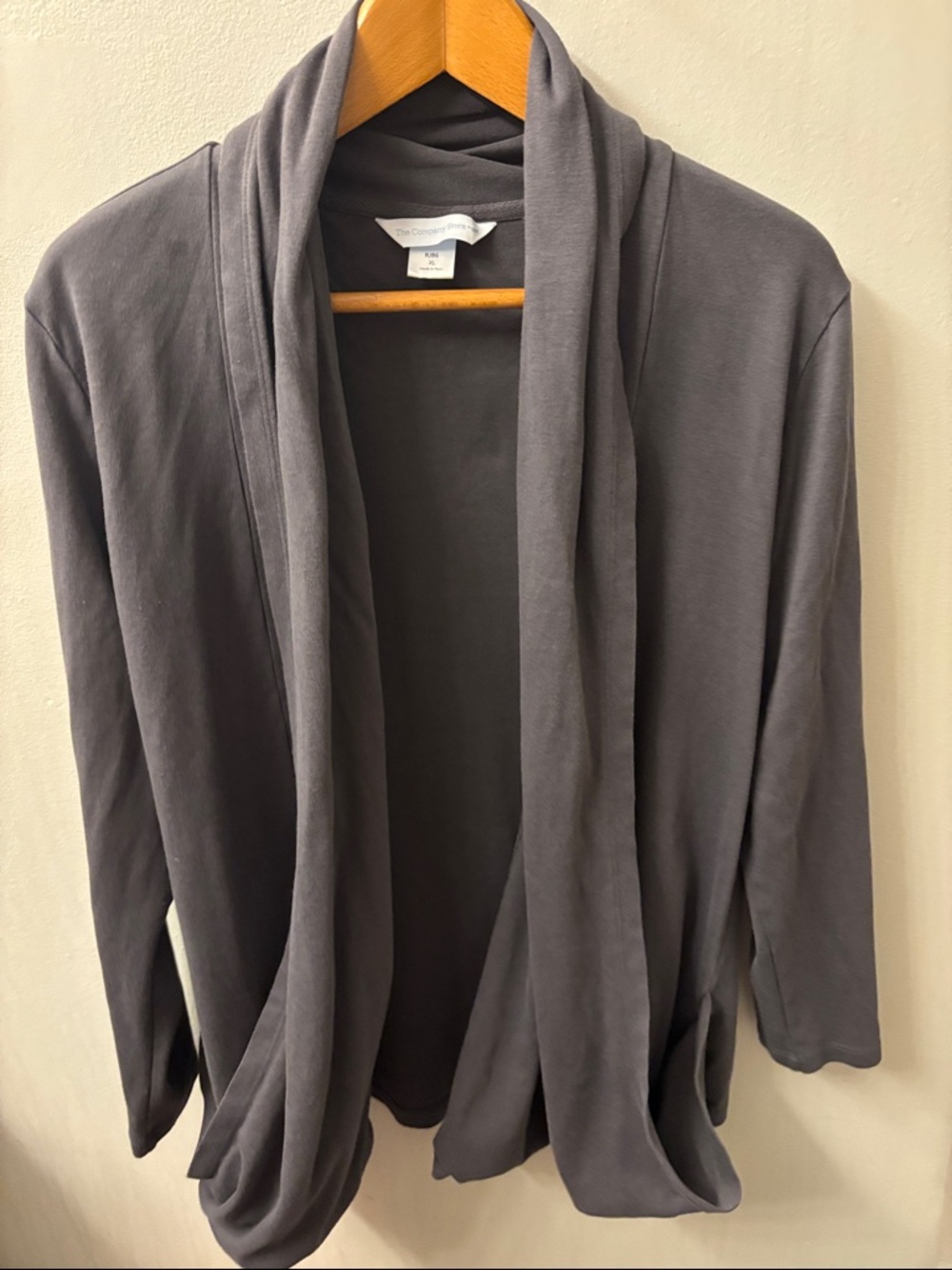 The Company Store Charcoal Gray Open Front Draped Cardigan pockets cotton XL